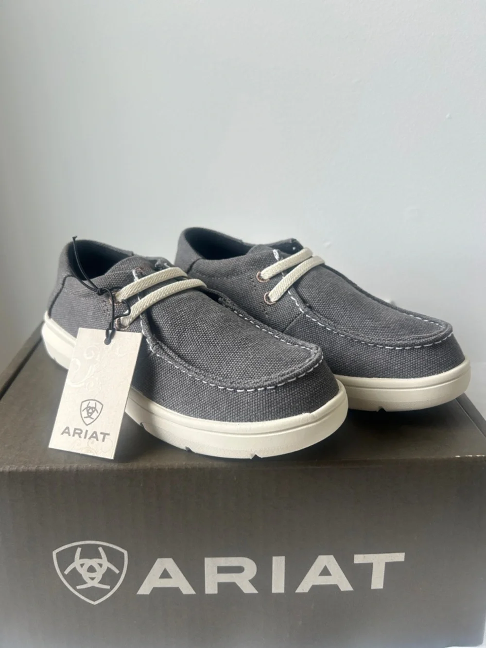Ariat Kids Canvas Slip On Hilo Casual Shoe in Washed Black Color(Grey)